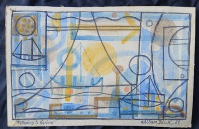 20. Jh. Vintage Abstraktes Aquarell Gemälde auf Karte William Black