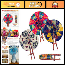 Set of 2 African Foldable Decorative Hand Fans - Unique Home Decor  Gifts