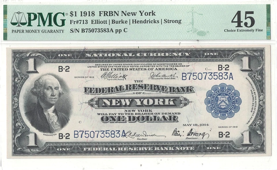 1918 $1 Federal Reserve Bank Note Fr-713 PMG XF-45 - Image 2 of 3