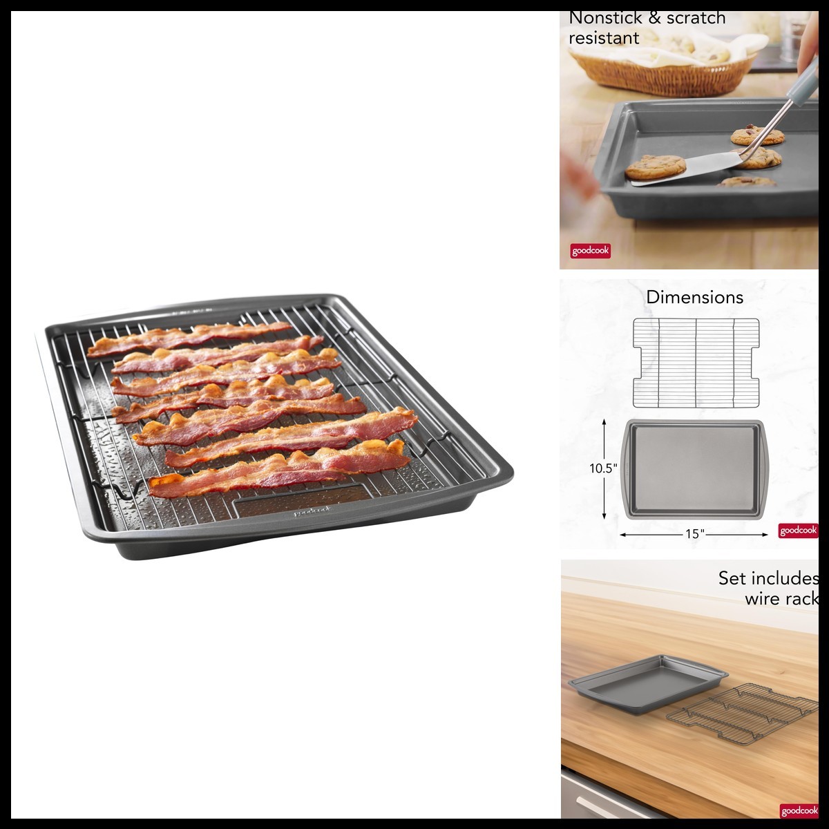 GoodCook 15" x 10.5" Nonstick Carbon Steel Baking Pan & Raised Wire Rack