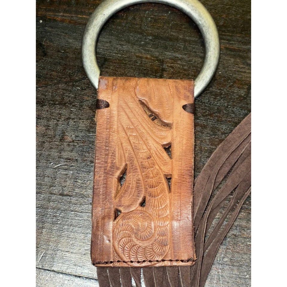 Brown Suede Fringe Belt Western Boho Accent Belt with Metal Ring Buckle - Image 4 of 4