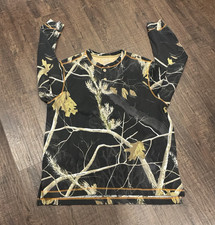 Realtree Camo Henley Shirt Button-Front Long Sleeve Cotton XL Black Tan