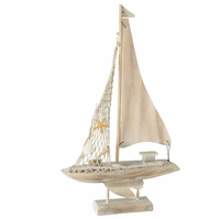 Segelboot Deko Maritim Holz Farbe Natur Deko Tau Muschel Seestern HöHe 43 Cm