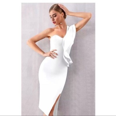 white one shoulder bandage dress Valerie One Shoulder Bandage Dress