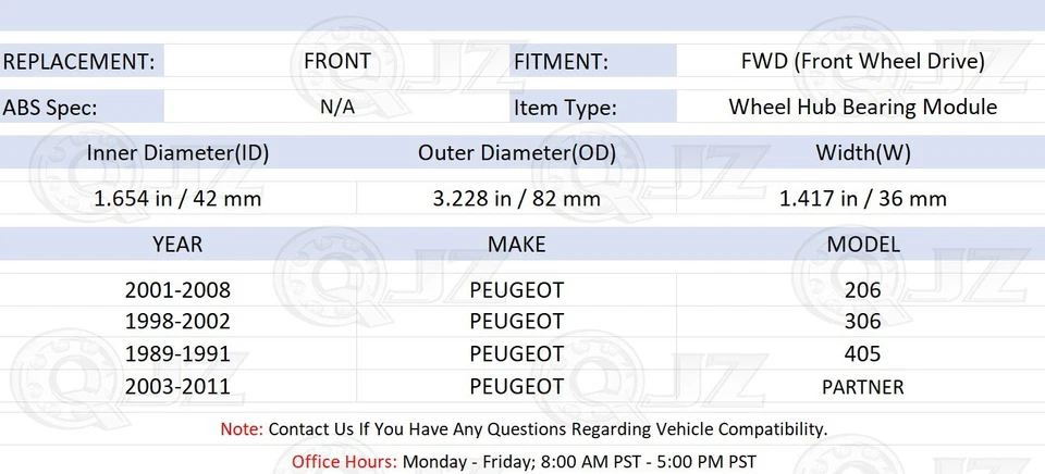 [DELANTERO (Cantidad.2)] Nuevo 513073 Cojinete de cubo de rueda para Peugeot 405 1989-1991 FWD-Modelo Foto 2 de 4