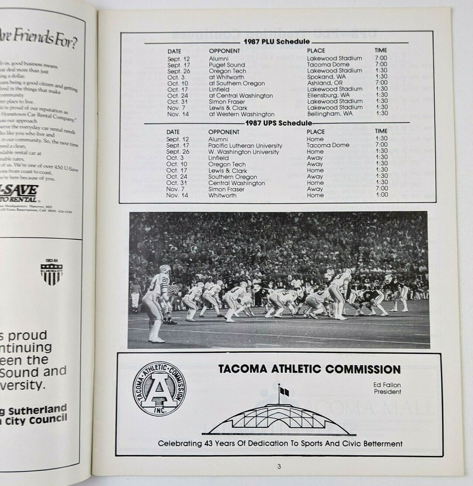 1987 Puget Sound Loggers vs Pacific Lutheran Lutes Football Program