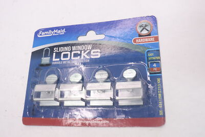 (4-Pk) FamilyMaid Sliding Window Locks Silver Metal 0.9'' x 1.25'' 16882