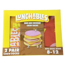 2 Pair Lunchables Ham  Cheddar Cheese Crew Socks in Gift Box, Men's Shoe 8-12