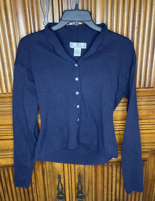 The Studio John Meyer Norwich Womens Sweater Medium Blue Navy Cardigan Scalloped