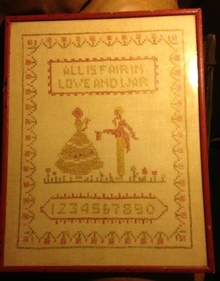 SAMPLER Original Sewn Embroidered Needlework Verse Numbers Framed Glass Vintage