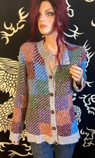 Vintage nerd sweater 70s 80s colorblock multicolor button up stretch cardigan