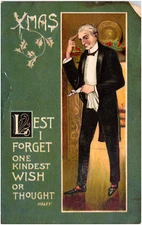 X-Mas Lest I Forget One Kindest Wish Old Butler Man 1910s Christmas Postcard