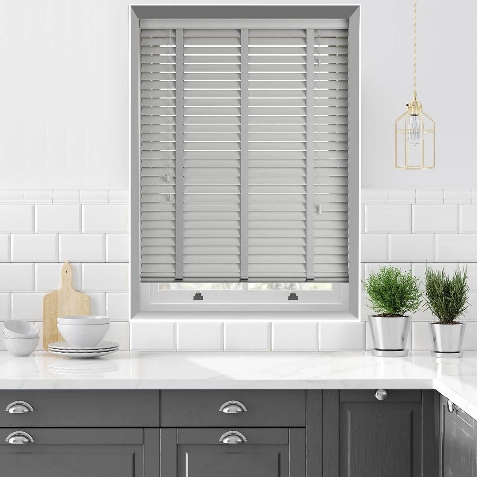 FAUX WOOD VENETIAN BLINDS 50MM WHITE WOOD WOODEN WINDOW BLIND EASY FIT TRIMMABLE - Image 3 of 4