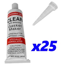 25 Pack 100% RTV Clear Silicone Sealant 3oz Set Gasket Maker Lot CON1010 x25