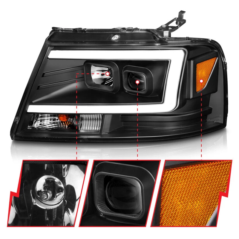 Faros proyectores con barra de luz carcasa negra para Ford F-150 ANZO 2004-2008 Foto 3 de 4