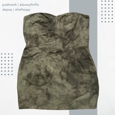 PLT Women's sz 12 Khaki Acid Wash Twill Blended Bandaeu Bodycon Dress NWT