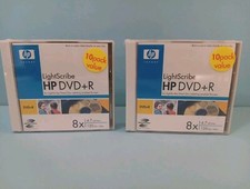 HP DVD R 8x Recordable Discs 4.7 GB Data/2 Pack of 10 Each LightScribe Sealed.