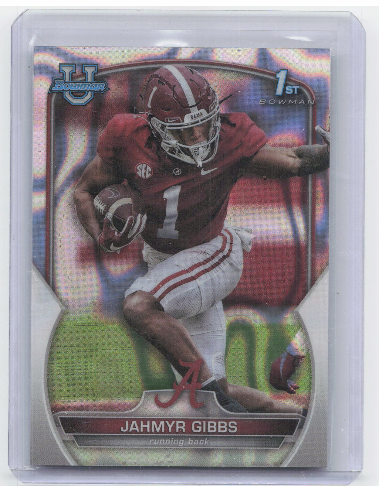 2022 Bowman University Chrome #82 Jahmyr Gibbs Lava Refractor #/100