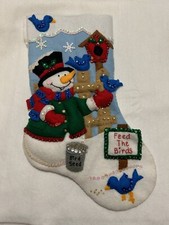 Complete Design Works Felt Christmas Stocking "Snowman and Birds  Hand Stitched