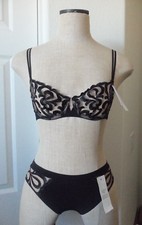 Simone Perele LOOK Black Deco Graphic Embroidered Demi UW Bra 32B  Bikini XS