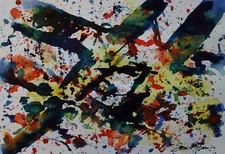 Fine unique painting – Expressive abstracted composition, signed Sam Francis