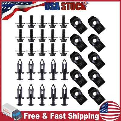 #ad 35PCS For Honda Engine Under Cover Splash Shield Guard Body Bolts U nut Clips M6 $2.98