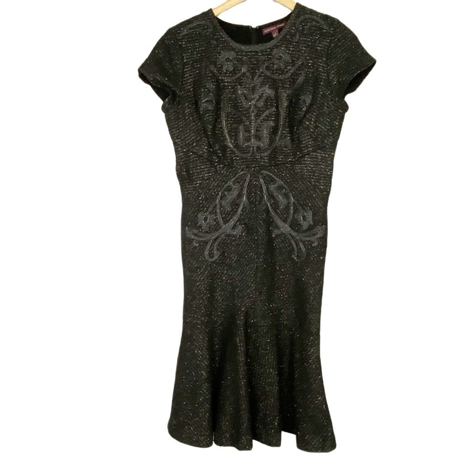 MARCHESA VOYAGE Flounce Trumpet Black Dress Cocktail Formal Event Black Sz 6 