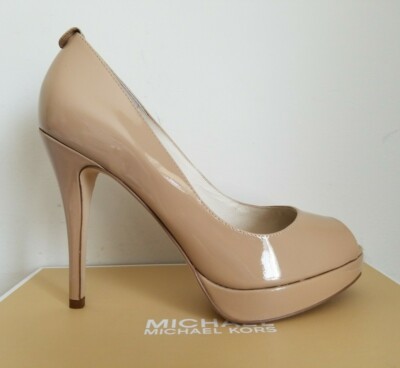 MICHEAL KORS ヒール MICHAEL KORS White Leather Josie Peep Toe Silver Heels