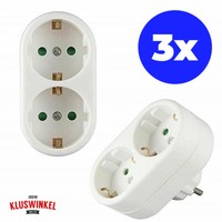 3X Schuko Mehrfachstecker Doppelstecker 2 Fach Stecker Weiß Adapterstecker Verti