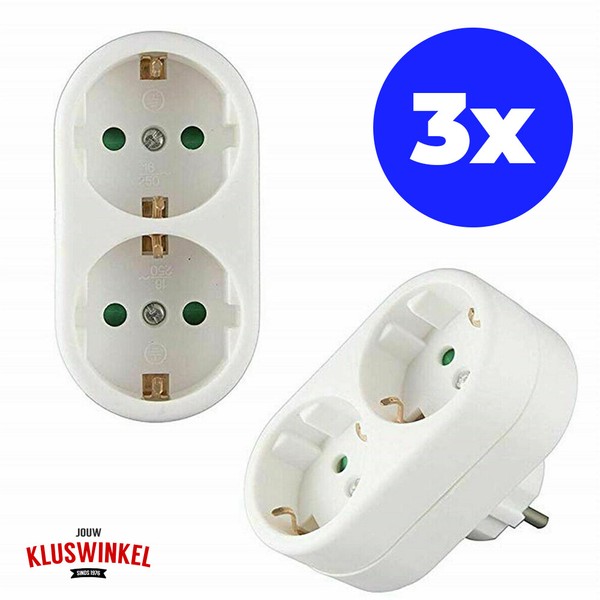 3X Schuko Mehrfachstecker Doppelstecker 2 Fach Stecker Weiß Adapterstecker Verti-image