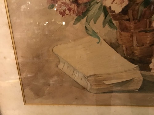 NATURE MORTE PANIER DE FLEURS PEINTURE AQUARELLE JEANNE FABRE COTTAVE DEBUT XXE - Imagen 7 de 11
