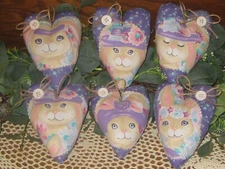 Country Decor 6 Rabbit Hearts Ornaments Handmade Bowl Fillers Easter Gift Purple