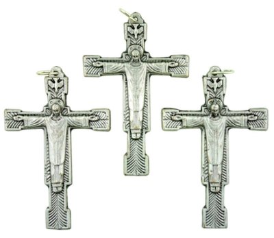 Silver Tone Cross with Vested Christ Corpus Crucifix, Lot of 3, 2 3/4 Inch