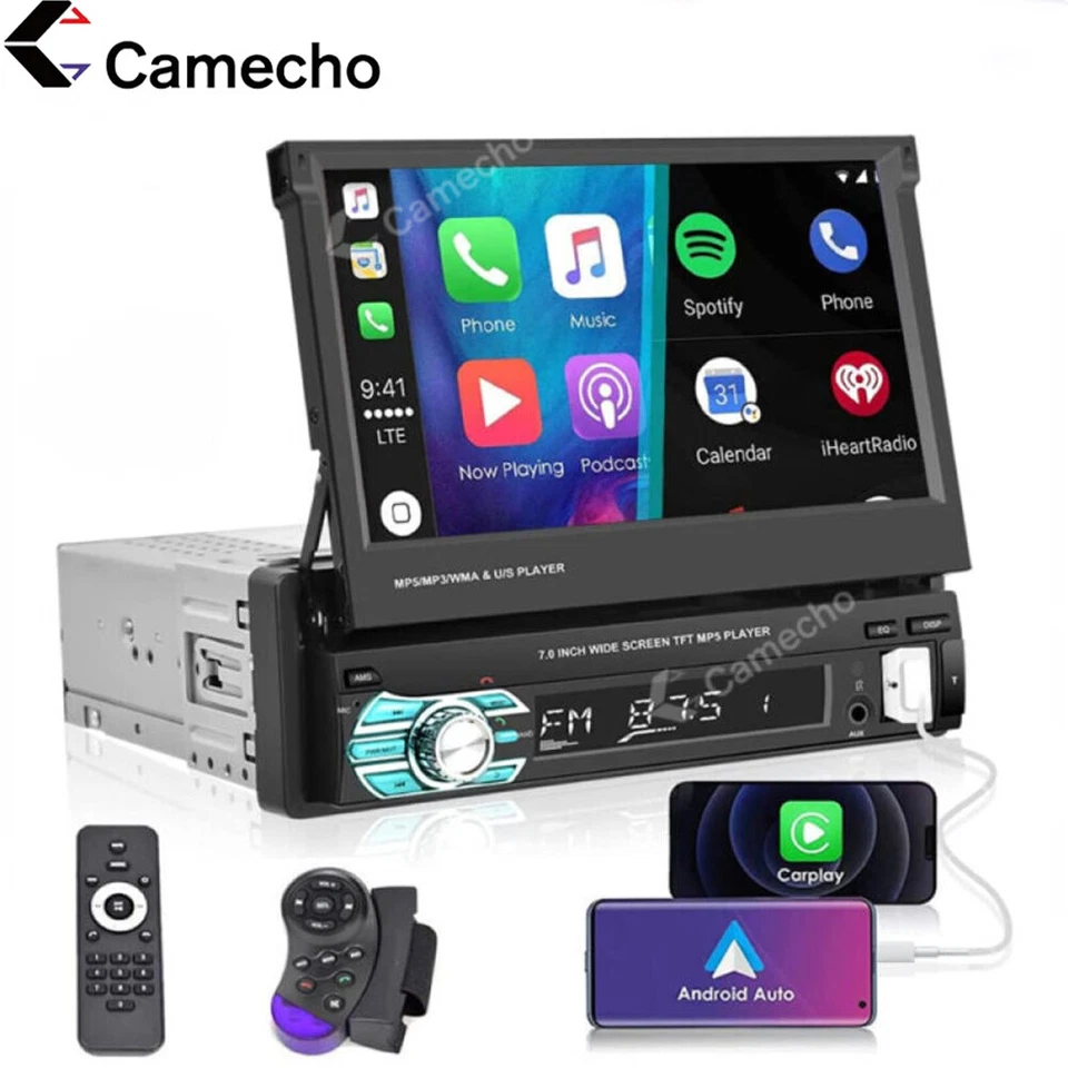 Single 1 DIN Carplay Android Auto Autoradio Mit 7" Bildschirm Bluetooth USB AUX