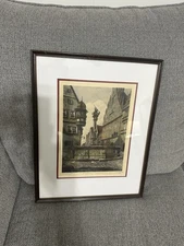 Hand Colored Etching of St George Rothenburg by Ernst Geissendorfer Original