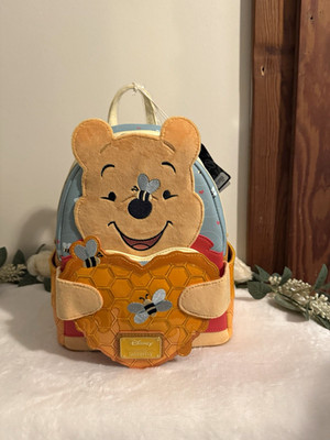 Loungefly Disney Winnie the Pooh Honeycomb Bee Mini Backpack Blue Beige Yellow