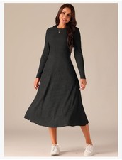 Seta T Dress Size M Black Long Sleeve Round Neck Knit A-Line Midi Pockets
