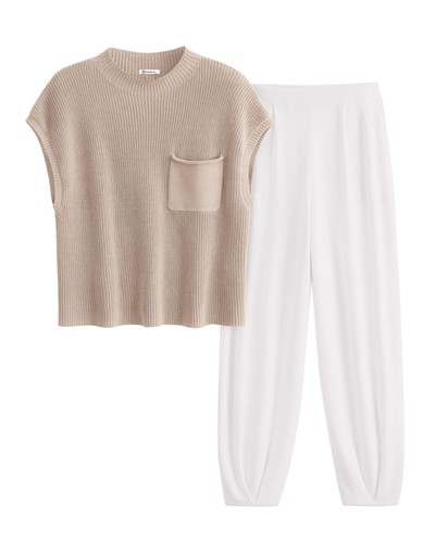 Women's 2 Piece Outfits Sweater Sets Knit Pullover Tops And High Waisted Pant...