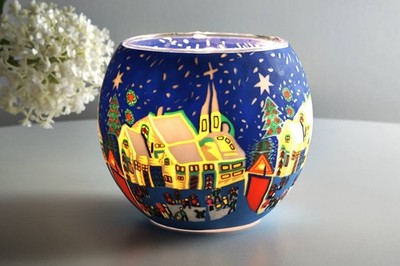 Leuchtglas 811 Snowy Village 11cm Dekoration Teelicht Winter Kerzenfarm Schnee