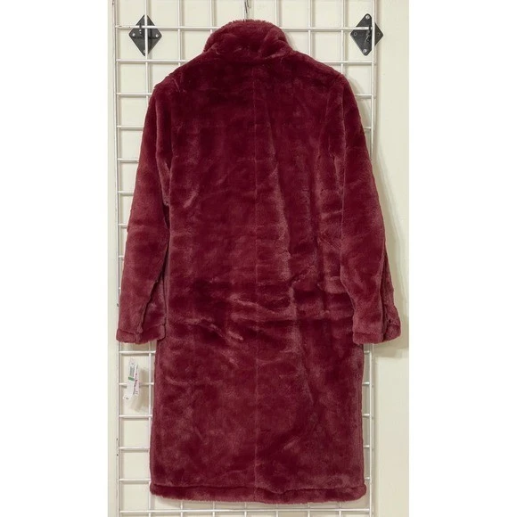 JouJou Faux Fur Burgundy Long Coat Double Breasted Warm Cozy Women's size large - Image 2 of 4