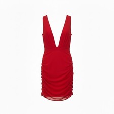 Fashion Nova Women’s Red Ruched Deep V Mini Dress Size Small