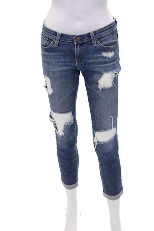 AG Adriano Goldschmied Womens Distress Stilt Roll Up Cigarette Jeans Blue Size25