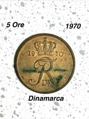 1970 Denmark Dinamarca 5 Ore Bronze Coin Free Shipping