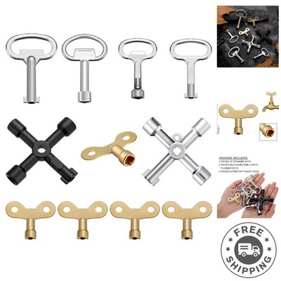 Comprehensive 11-Piece Utility Key Set with Spanners & Plumber Tools in Brass