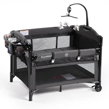 Baby Bassinets Bedside Sleeper, 4 in 1 Portable Bedside Crib w/Mattress, Diap...