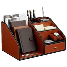 PU Leather Desk Organizer, Multifunction 6 Compartment Desk Organizers and Ac...