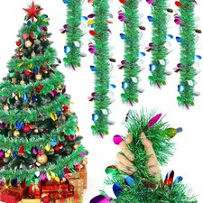 Dilunave 40ft Green Christmas Tinsel Garland with Colorful Polka Dots - Metal...