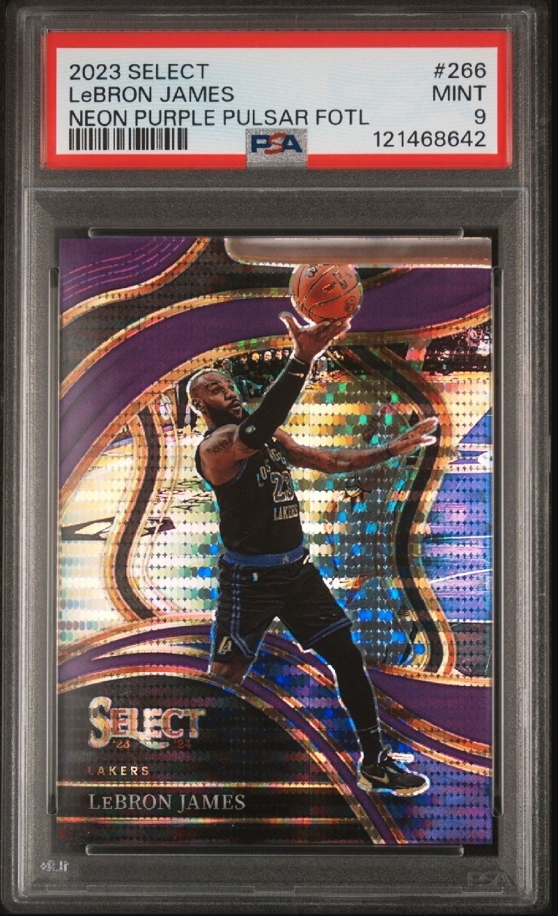 LEBRON JAMES 2023 SELECT NEON PURPLE PULSAR FOTL / PSA 9 🔥 LAKERS