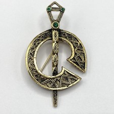 Vintage Green Rhinestone Sword Scottish Celtic Penannular Brooch Cloak Pin