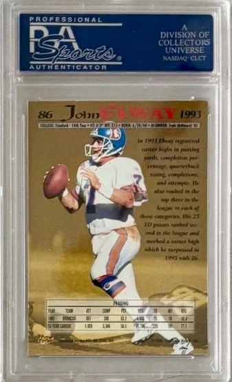 1996 Pro Line #86 John Elway Memorabilia PSA 9 POP 1 (only one ever graded) - Image 2 of 2
